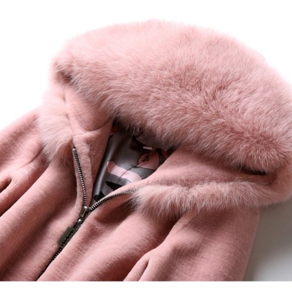 Real fox Fur Collar Wool Jacket S NTW - Picture 4 of 9